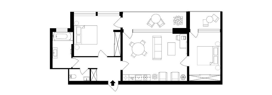 Trijų kambarių apartamentai su virtuvėle (kiliminė grindų danga)